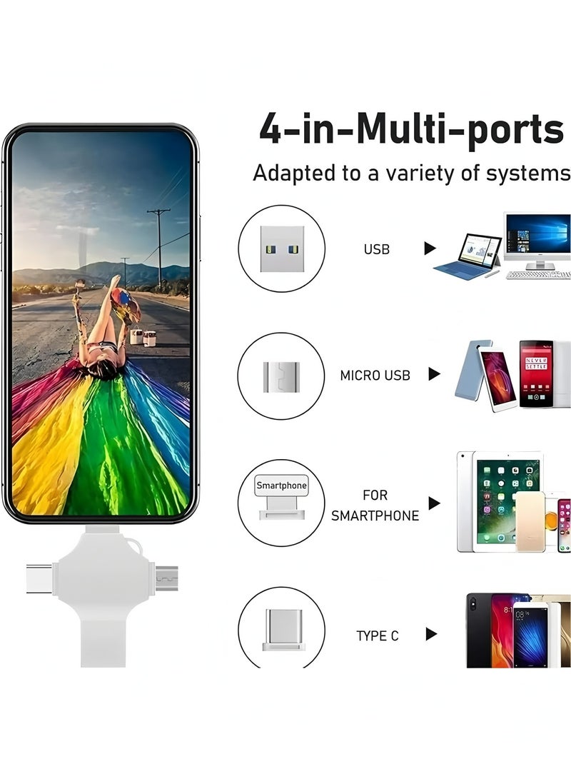 أبلينم ذاكرة فلاش USB متعددة الاستخدامات 4 في 1 بسعة 2 تيرابايت، مزودة بمنافذ USB/Type-C/Micro-USB/iOS، وحدة تخزين خارجية عالية السرعة للهواتف والأجهزة اللوحية وأجهزة الكمبيوتر. - Image 4